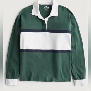 Hollister Green and White Long Sleeve Polo Jersey